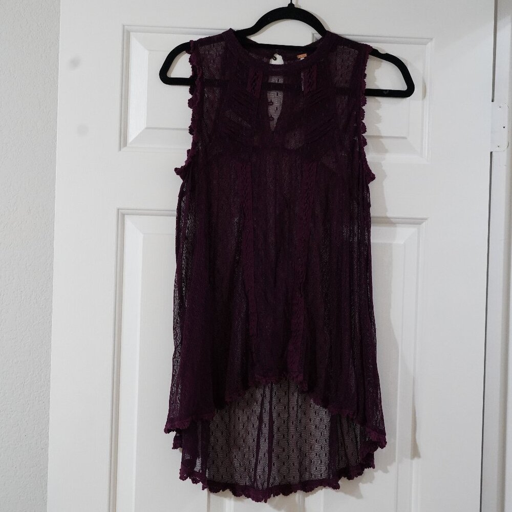 Free People Plum Lace Sleeveless Tank Top